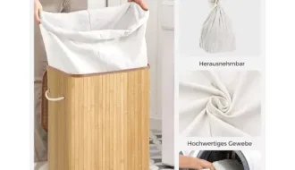 Bambusz szennyestartó kosár kis fürdőszobába - okos természetes megoldások panellakásban