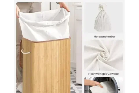 Bambusz szennyestartó kosár kis fürdőszobába - okos természetes megoldások panellakásban